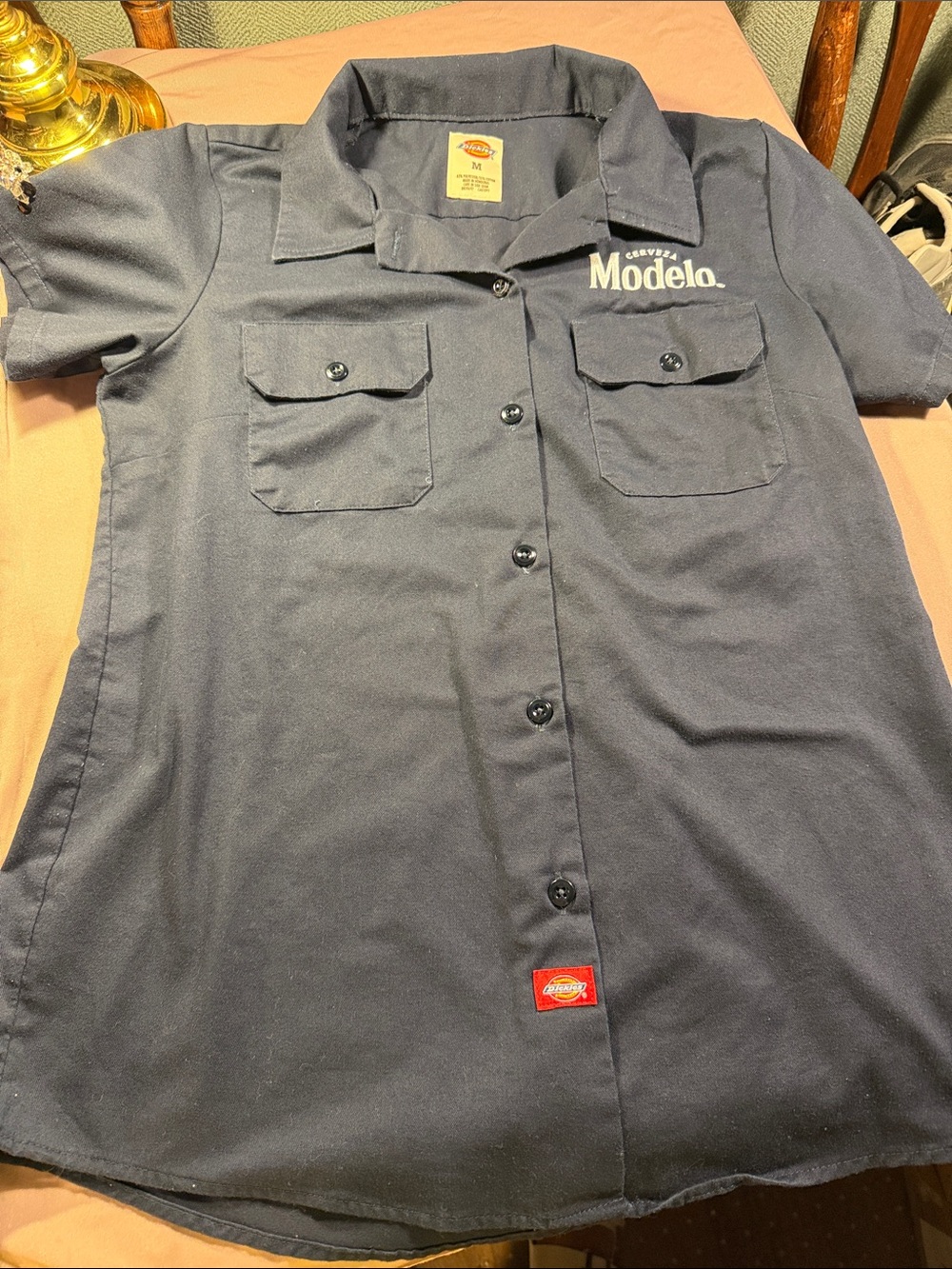 ModelCo Men's Dark Blue Short-Sleeve Button-Front Work Shirt with Chest Pockets